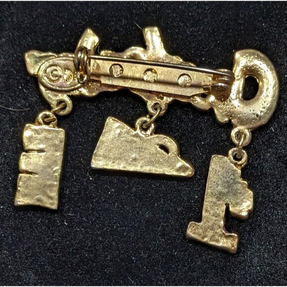 Vintage Rainbow Cheerleader Dangling Charm Brooch Signed DM - Picture 4 of 4